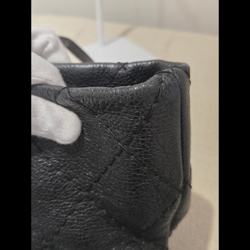 Chanel 香奈兒 黑色 銀釦 雙C logo 肩背包 托特包 購物包 牛皮-26