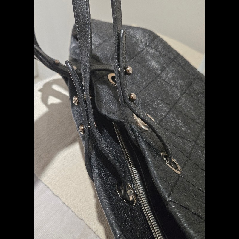 Chanel 香奈兒 黑色 銀釦 雙C logo 肩背包 托特包 購物包 牛皮-32