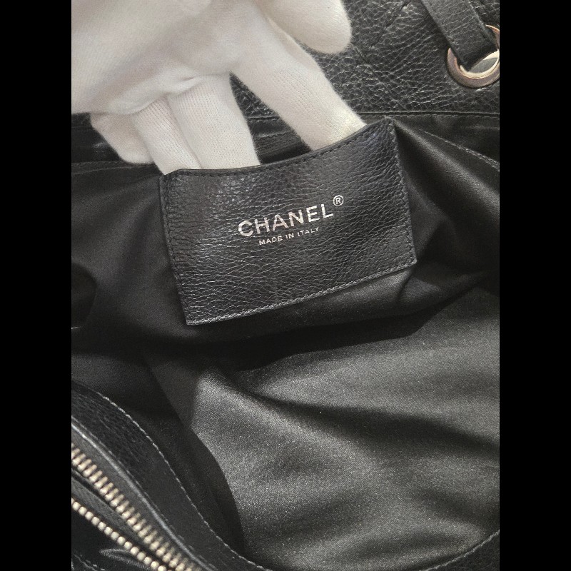 Chanel 香奈兒 黑色 銀釦 雙C logo 肩背包 托特包 購物包 牛皮-42