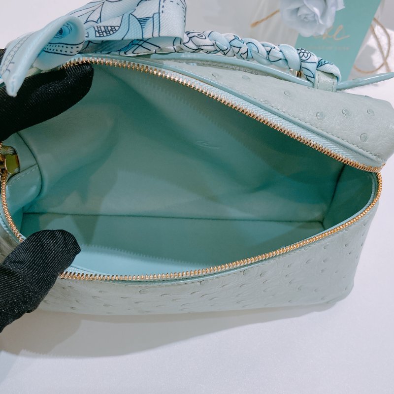 TW4870 Loro Piana 諾悠翻雅小號鴕鳥皮化妝肩帶包包 L19 Extra Pocket Ostrich Leather Blue x GHW-28
