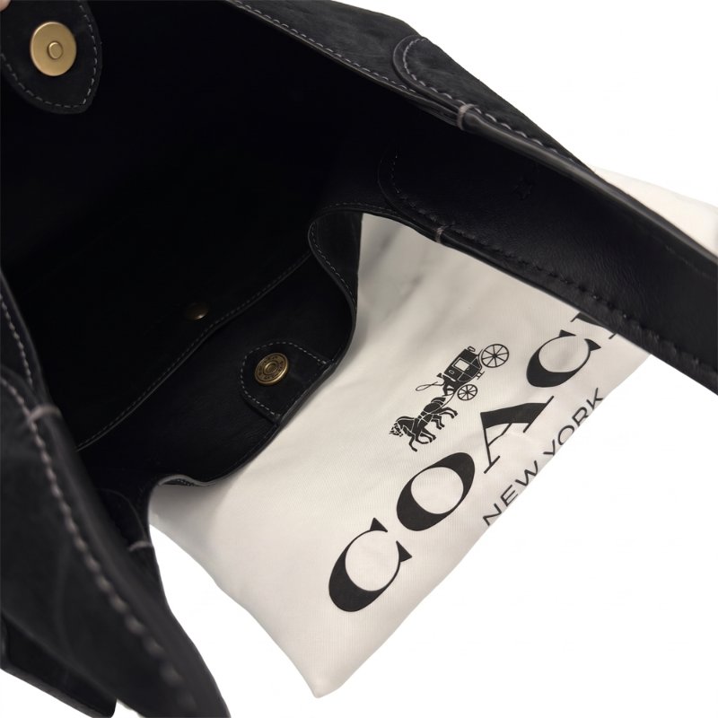 [全新] COACH 專櫃款鱷魚紋造型麂皮手提肩背兩用托特包(黑)-4