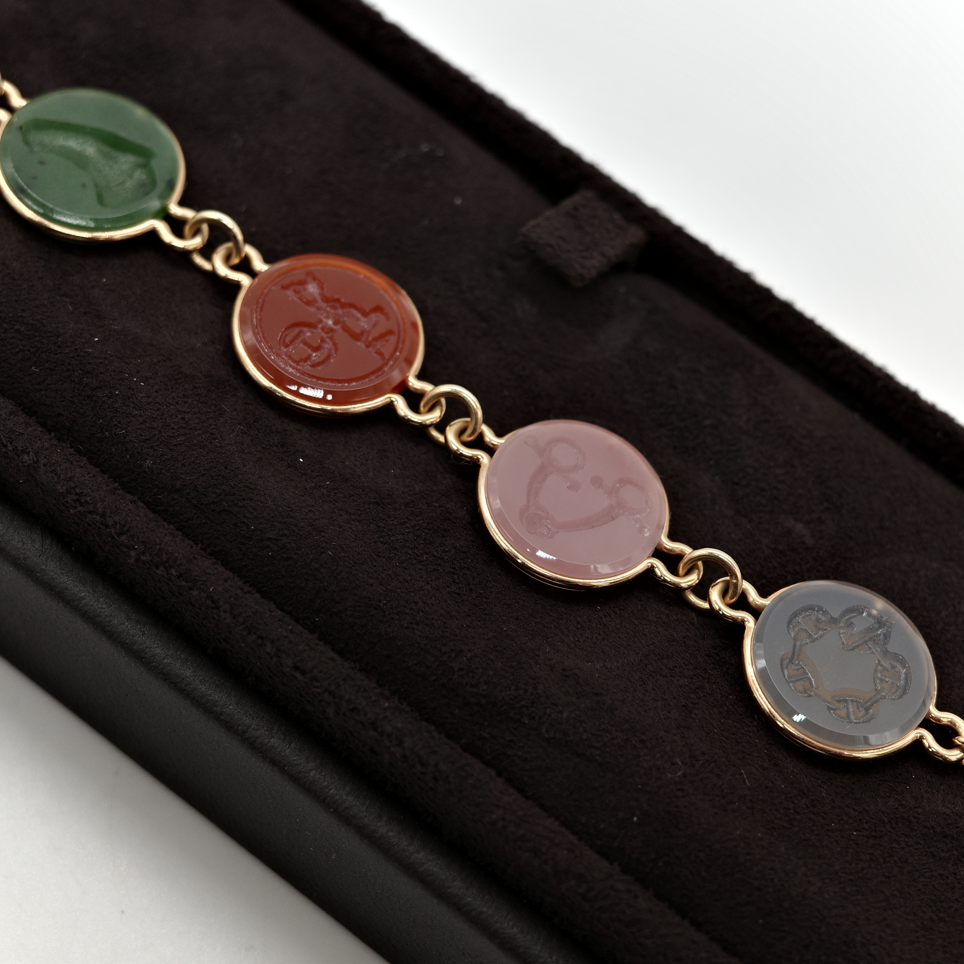 Hermès 愛馬仕 Ex-Libris 翡翠 玉石 瑪瑙 圓硬幣 18K 玫瑰金 手鍊-4