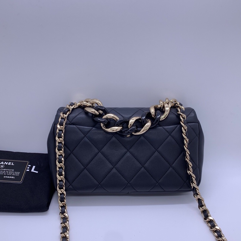 Chanel 香奈兒經典菱格紋 黑金配色 五金亮鏈條包-1