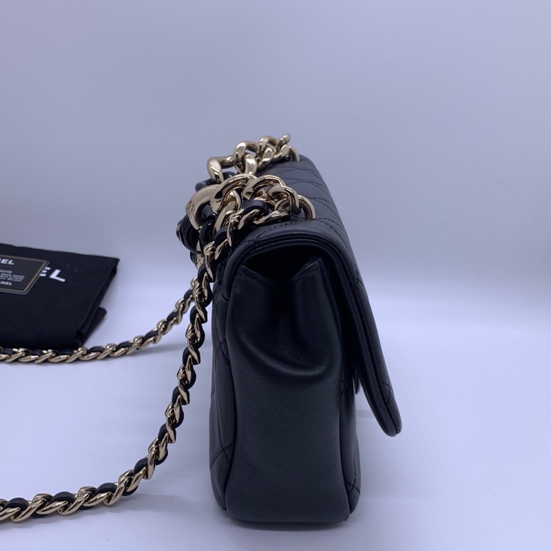 Chanel 香奈兒經典菱格紋 黑金配色 五金亮鏈條包-2