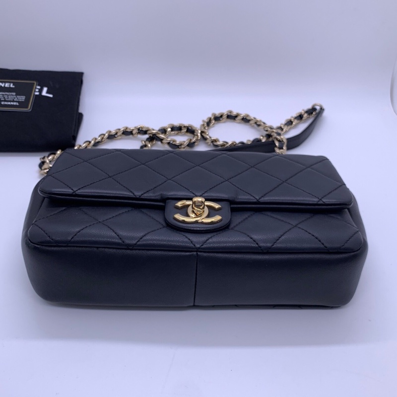 Chanel 香奈兒經典菱格紋 黑金配色 五金亮鏈條包-3