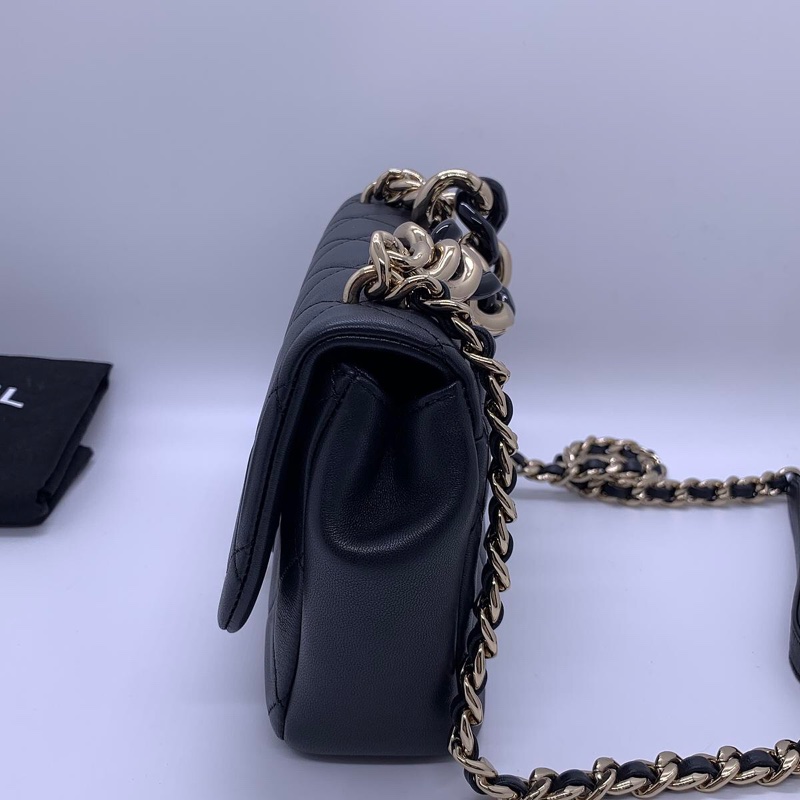 Chanel 香奈兒經典菱格紋 黑金配色 五金亮鏈條包-15