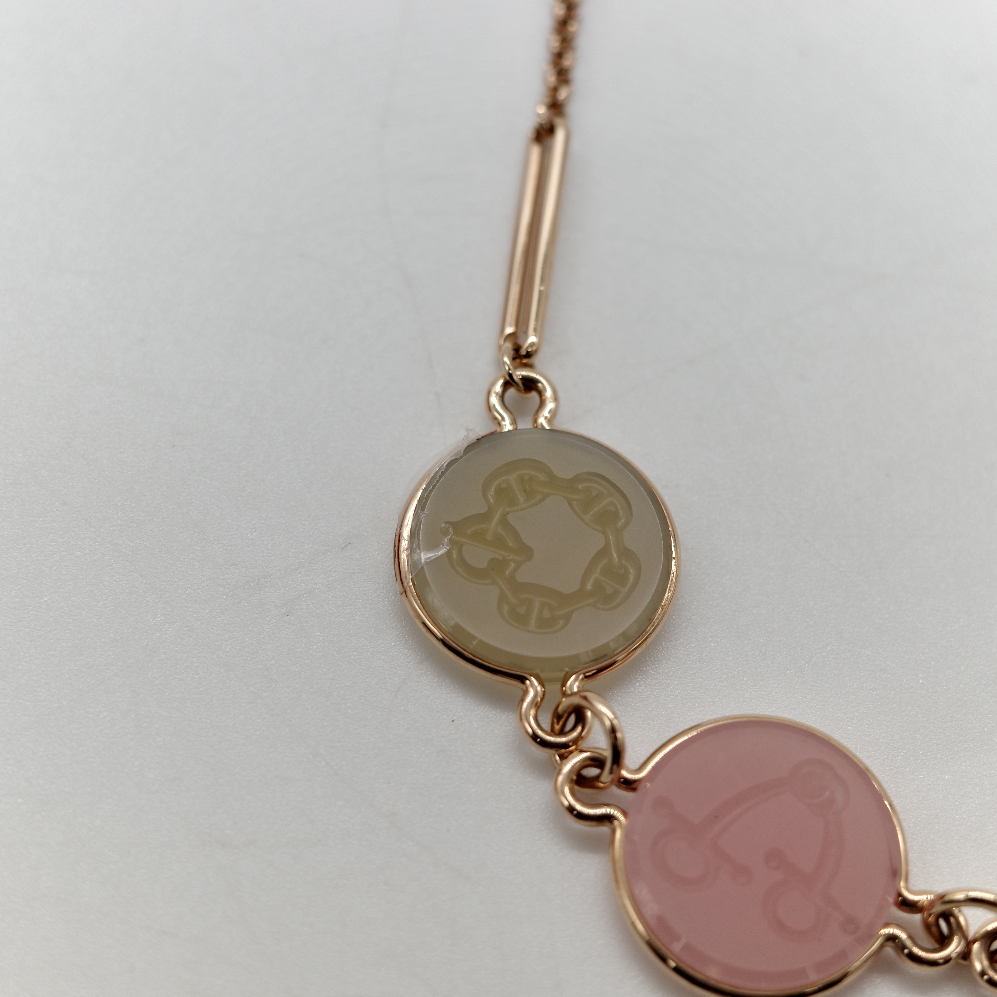 Hermès 愛馬仕 Ex-Libris 翡翠 玉石 瑪瑙 圓硬幣 18K 玫瑰金 項鍊-3