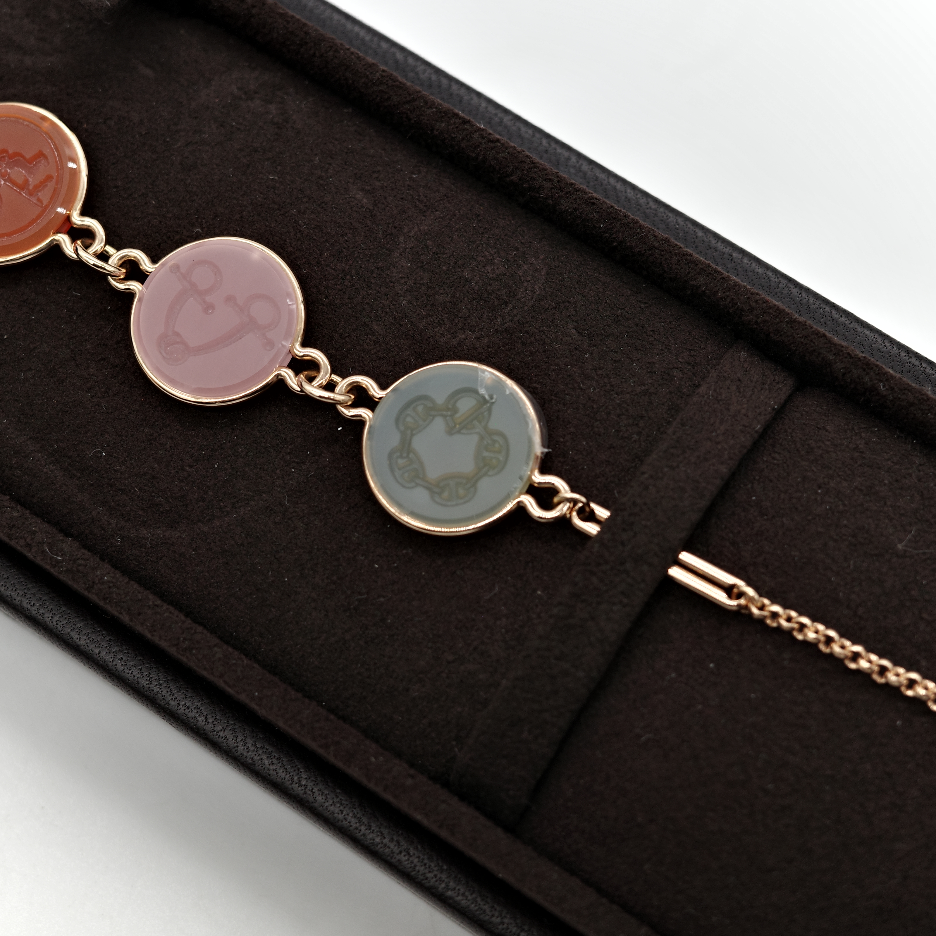 Hermès 愛馬仕 Ex-Libris 翡翠 玉石 瑪瑙 圓硬幣 18K 玫瑰金 項鍊-6