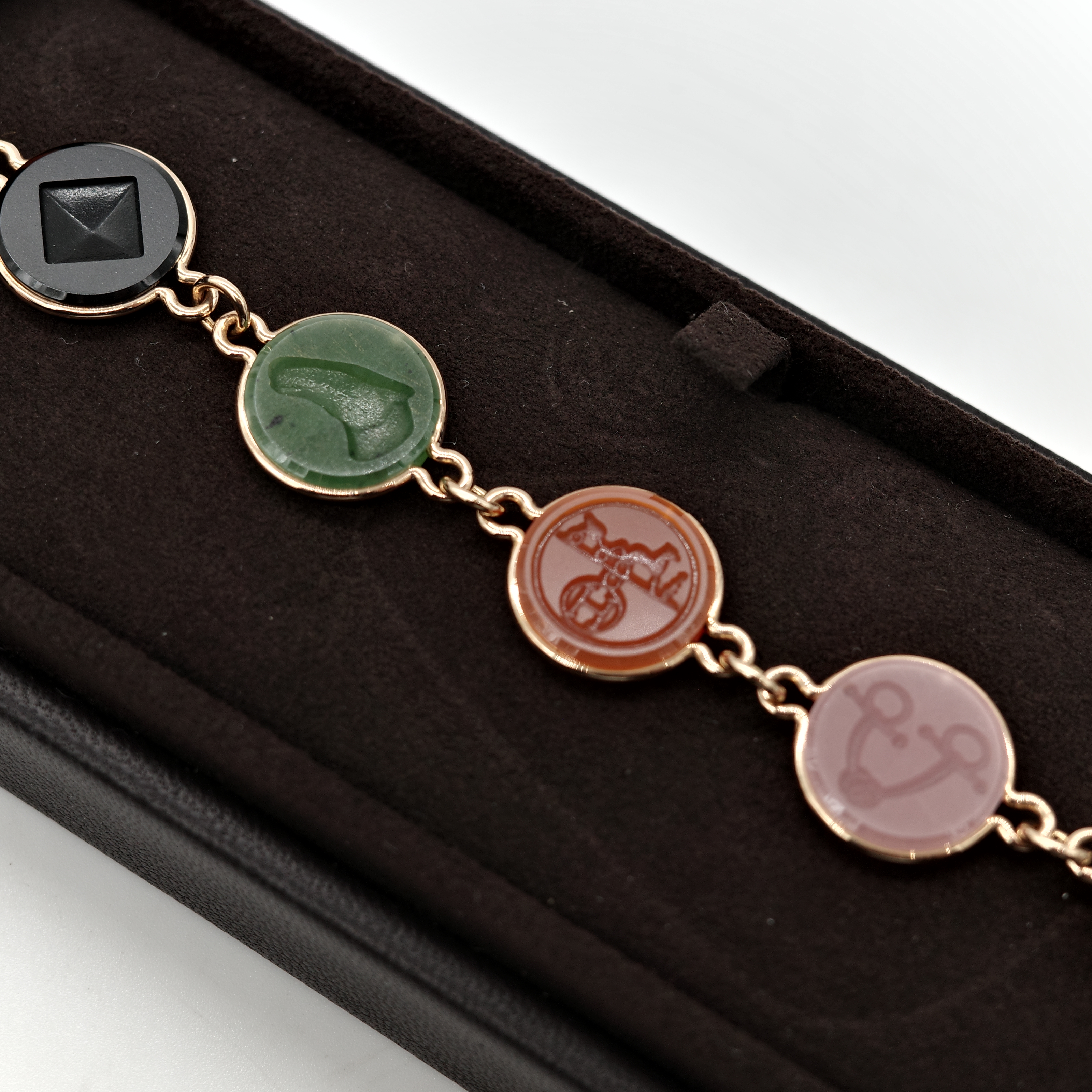 Hermès 愛馬仕 Ex-Libris 翡翠 玉石 瑪瑙 圓硬幣 18K 玫瑰金 項鍊-7