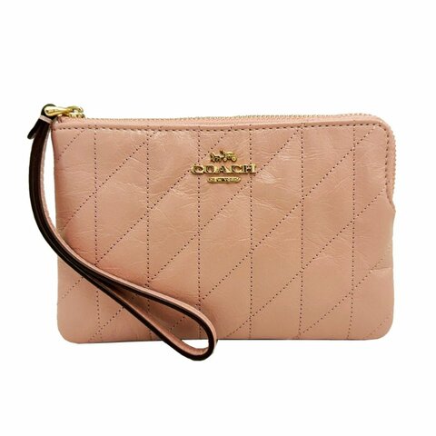 [全新] COACH 經典LOGO菱格紋零錢手拿包(乾燥玫瑰)