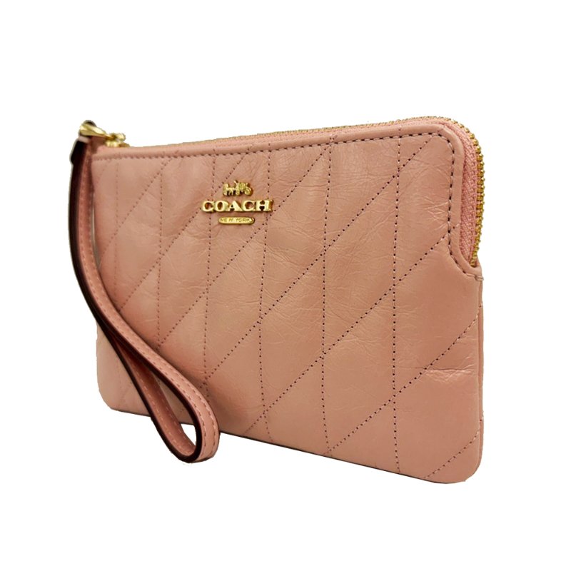 [全新] COACH 經典LOGO菱格紋零錢手拿包(乾燥玫瑰)-1