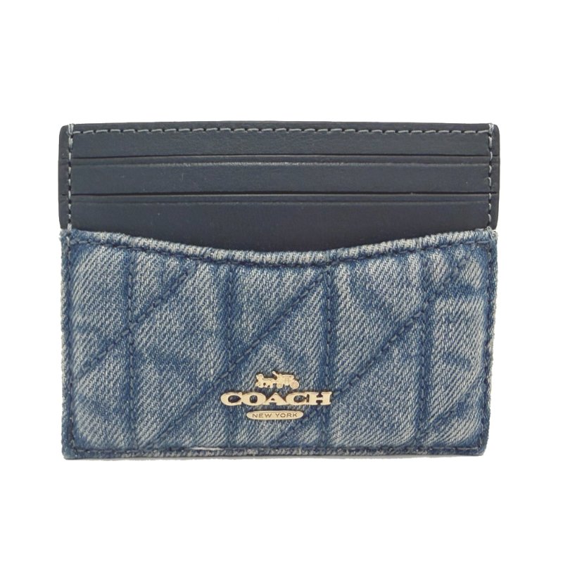[全新] COACH 經典LOGO牛仔布菱格紋信用卡夾名片夾(藍)-0