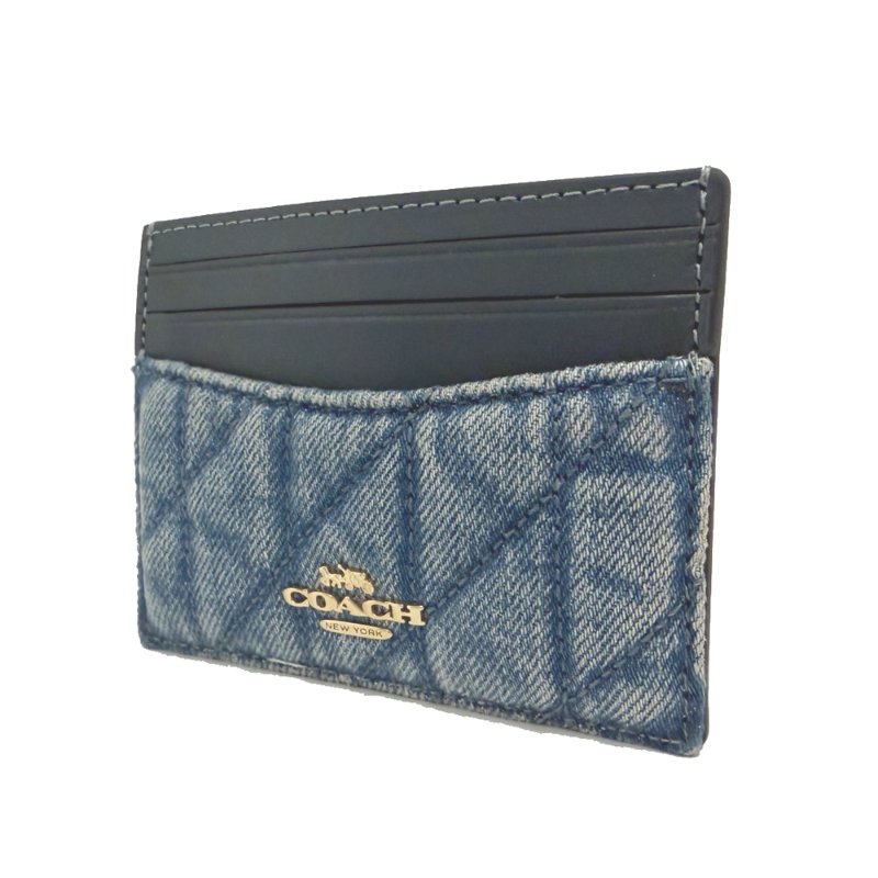 [全新] COACH 經典LOGO牛仔布菱格紋信用卡夾名片夾(藍)-1