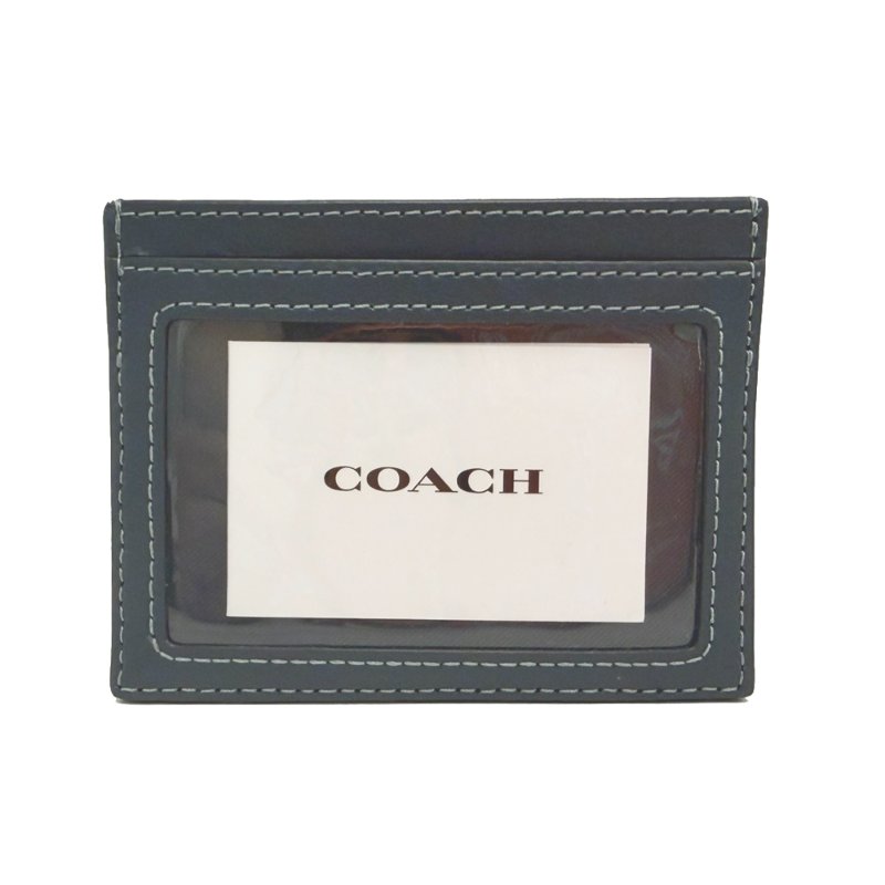 [全新] COACH 經典LOGO牛仔布菱格紋信用卡夾名片夾(藍)-2