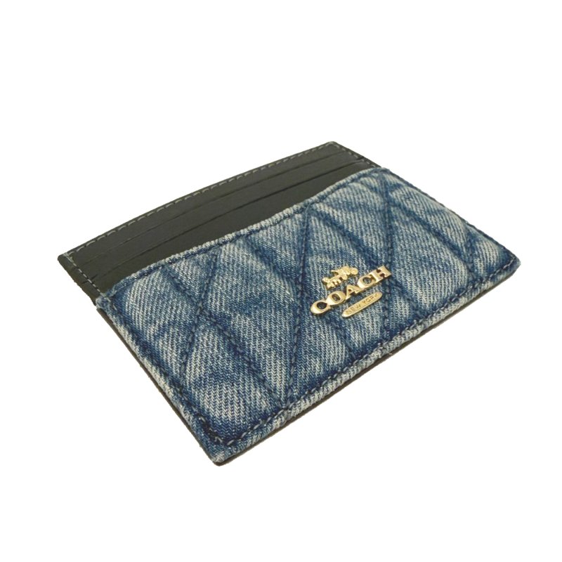[全新] COACH 經典LOGO牛仔布菱格紋信用卡夾名片夾(藍)-3