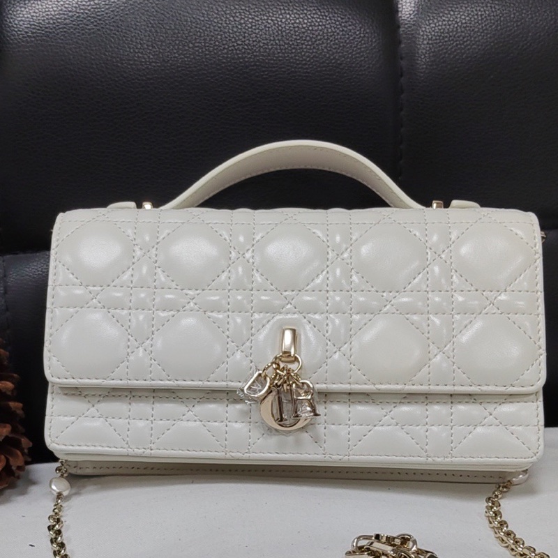 99新 迪奧/Dior WOC白色羊皮鏈條包 lady小號 斜挎包 22年編碼 21x12x4cm-0