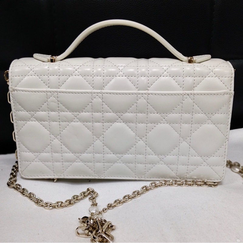 99新 迪奧/Dior WOC白色羊皮鏈條包 lady小號 斜挎包 22年編碼 21x12x4cm-1