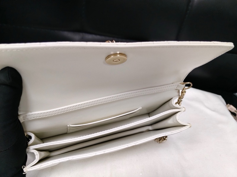99新 迪奧/Dior WOC白色羊皮鏈條包 lady小號 斜挎包 22年編碼 21x12x4cm-4