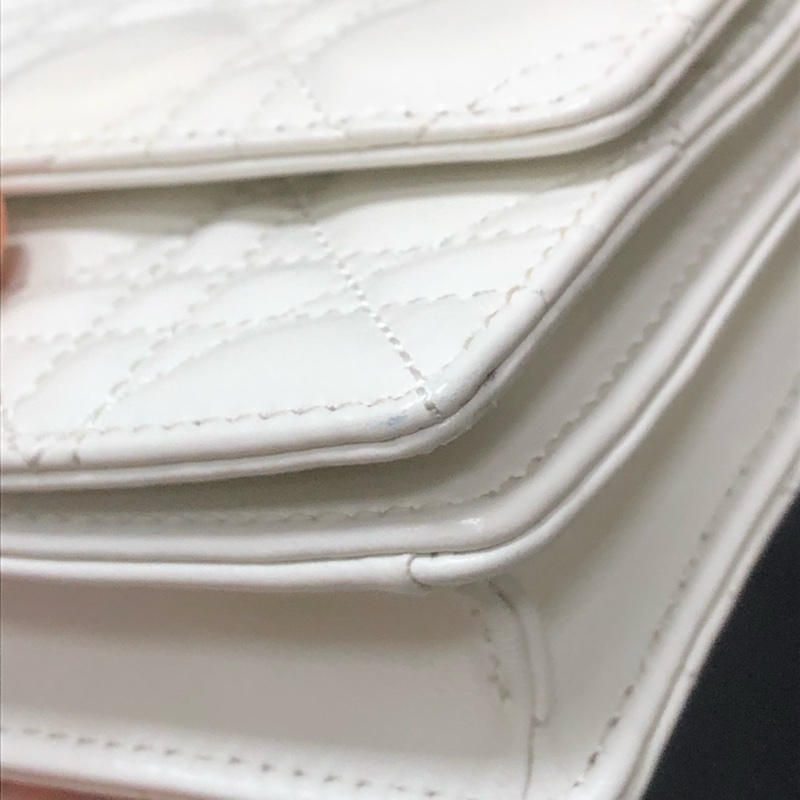 99新 迪奧/Dior WOC白色羊皮鏈條包 lady小號 斜挎包 22年編碼 21x12x4cm-8