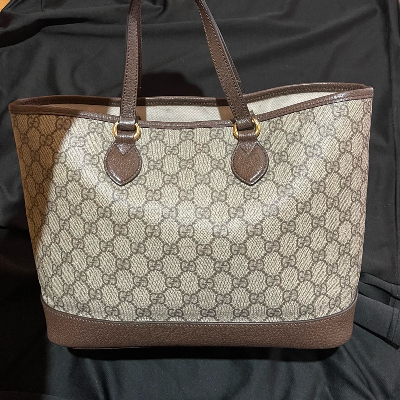 Gucci 金釦經典老花棕托特包 肩背包 手提包-1