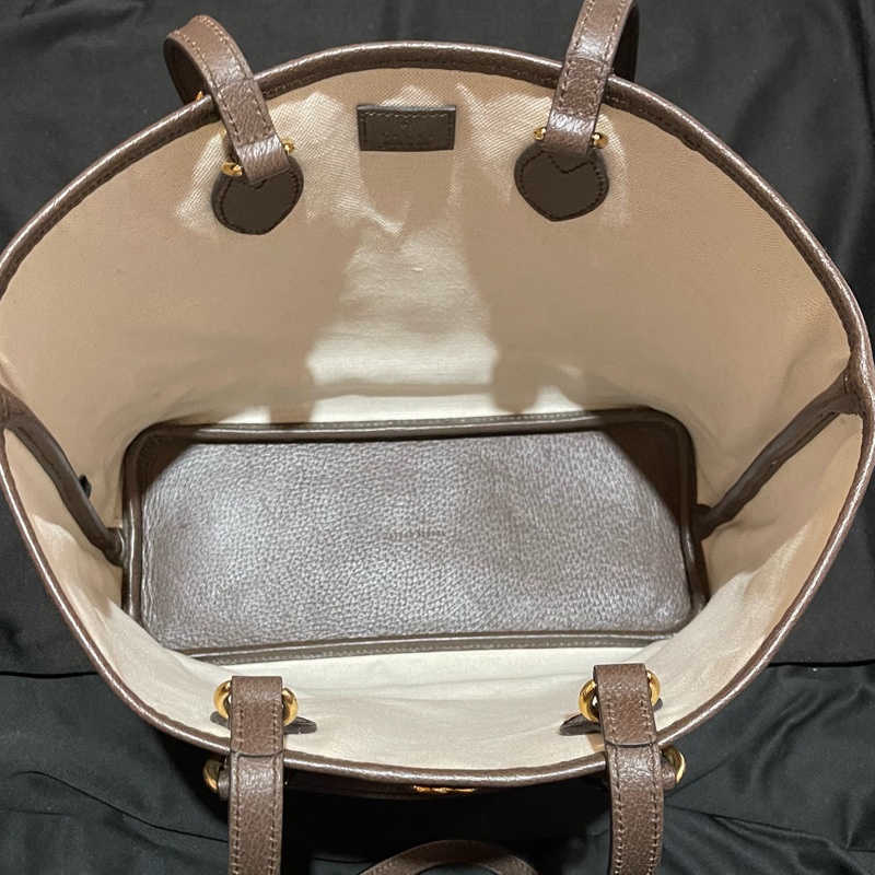 Gucci 金釦經典老花棕托特包 肩背包 手提包-4