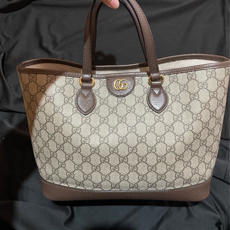 Gucci 金釦經典老花棕托特包 肩背包 手提包-5