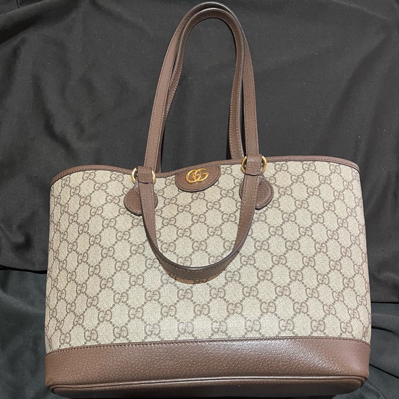 Gucci 金釦經典老花棕托特包 肩背包 手提包-6
