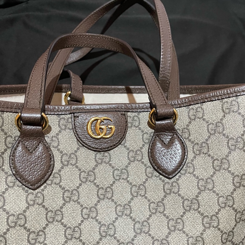 Gucci 金釦經典老花棕托特包 肩背包 手提包-36