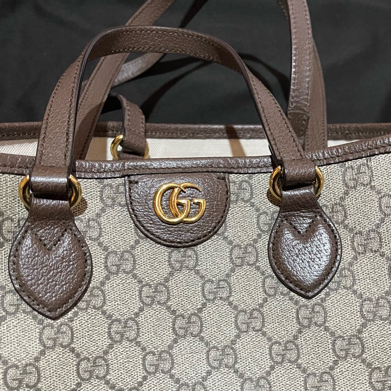 Gucci 金釦經典老花棕托特包 肩背包 手提包-40