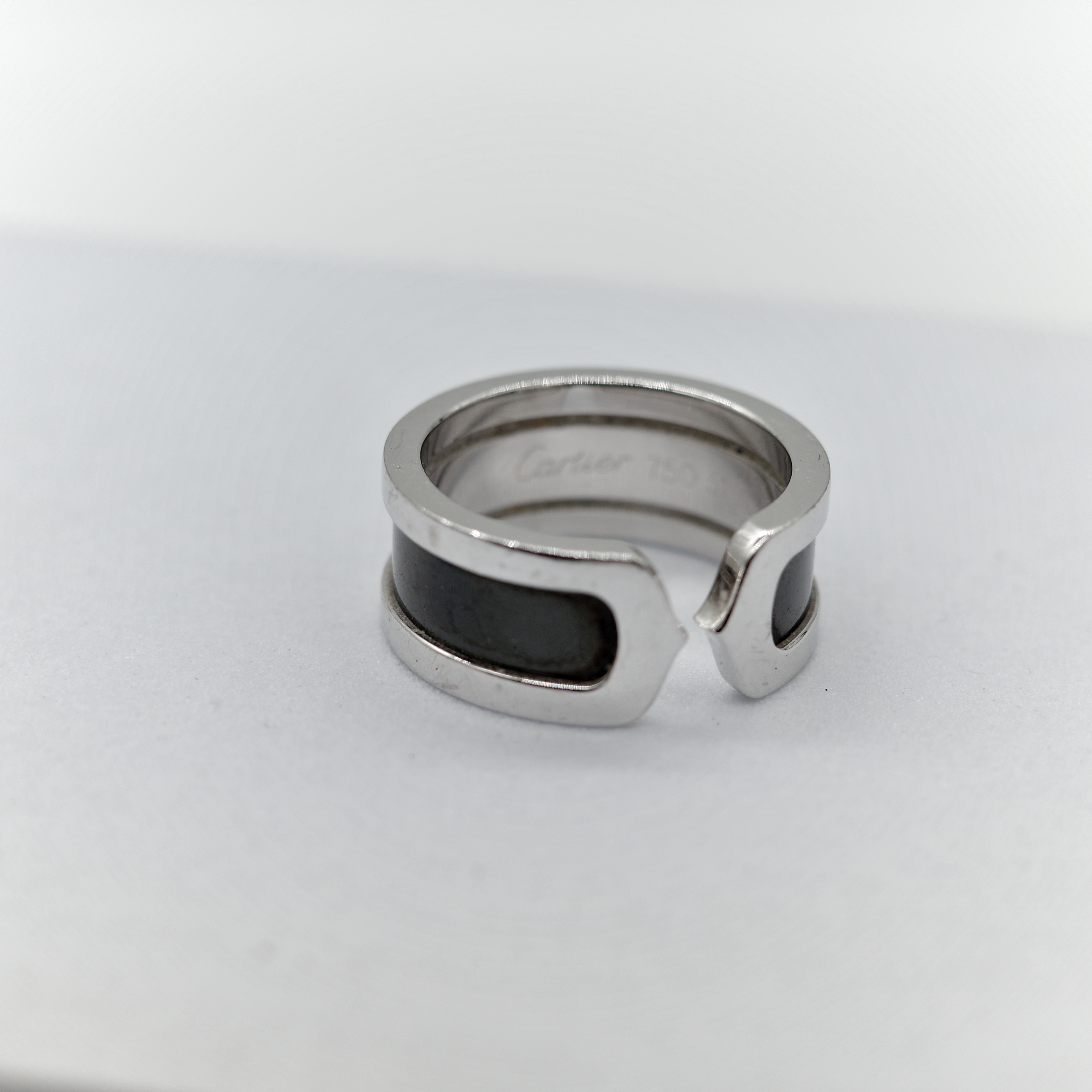 Cartier 卡地亞 黑色 18K白金 戒指-3