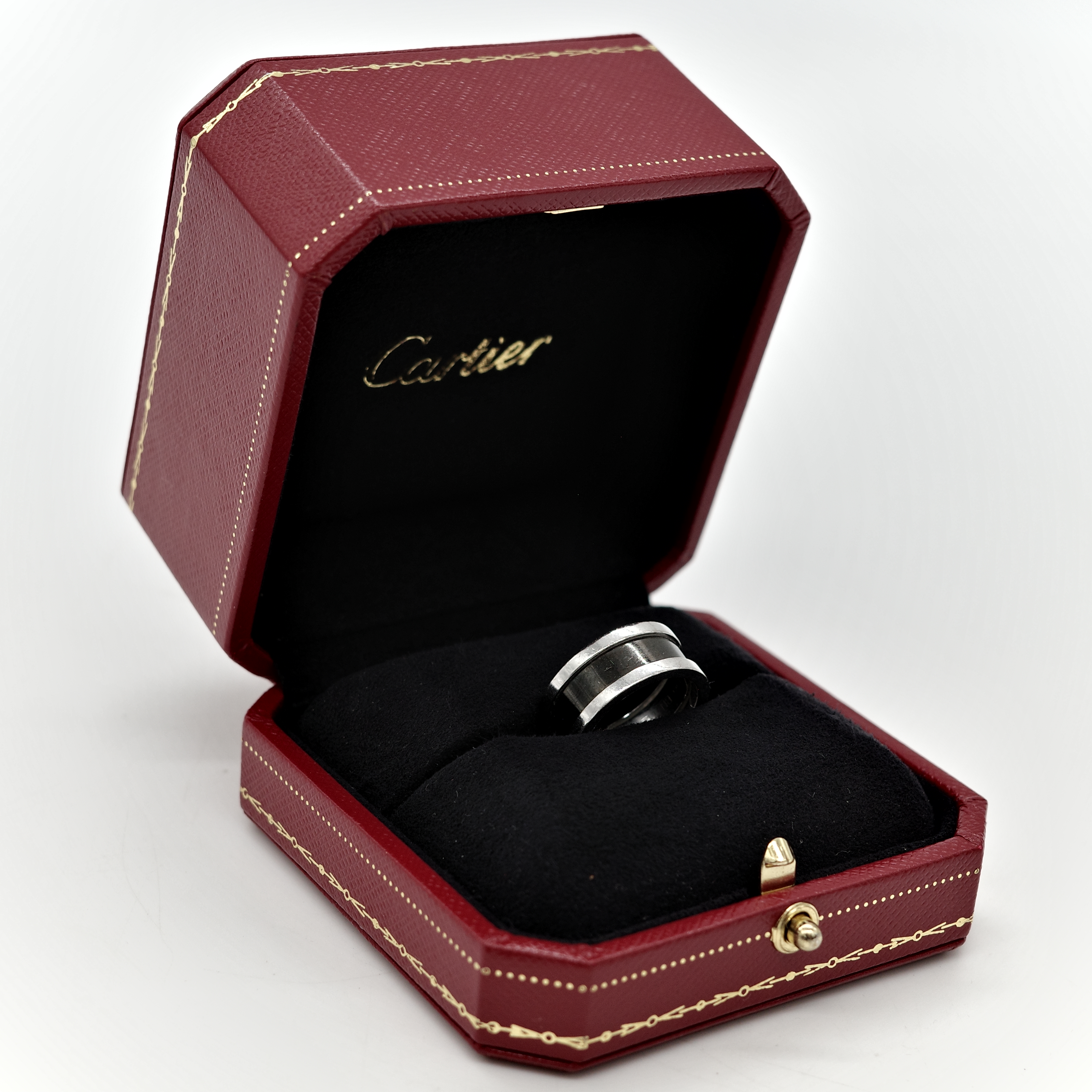 Cartier 卡地亞 黑色 18K白金 戒指-10