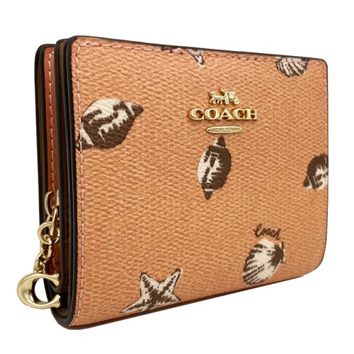 【全新】COACH 貝殼印花字母C拉鍊零錢袋鈔票短夾(粉)-1