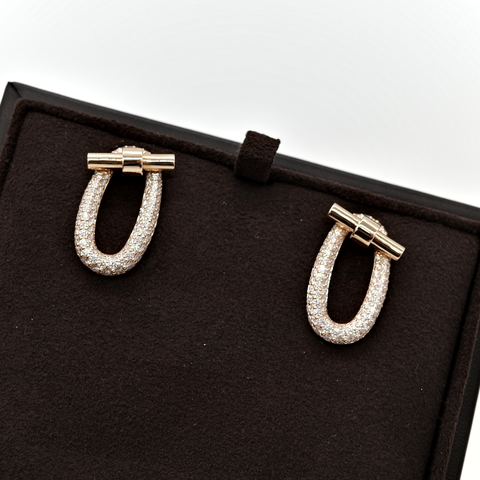 (專櫃 120 萬)Hermès 愛馬仕 18K 玫瑰金 Adage 橢圓 鑲鑽 耳環