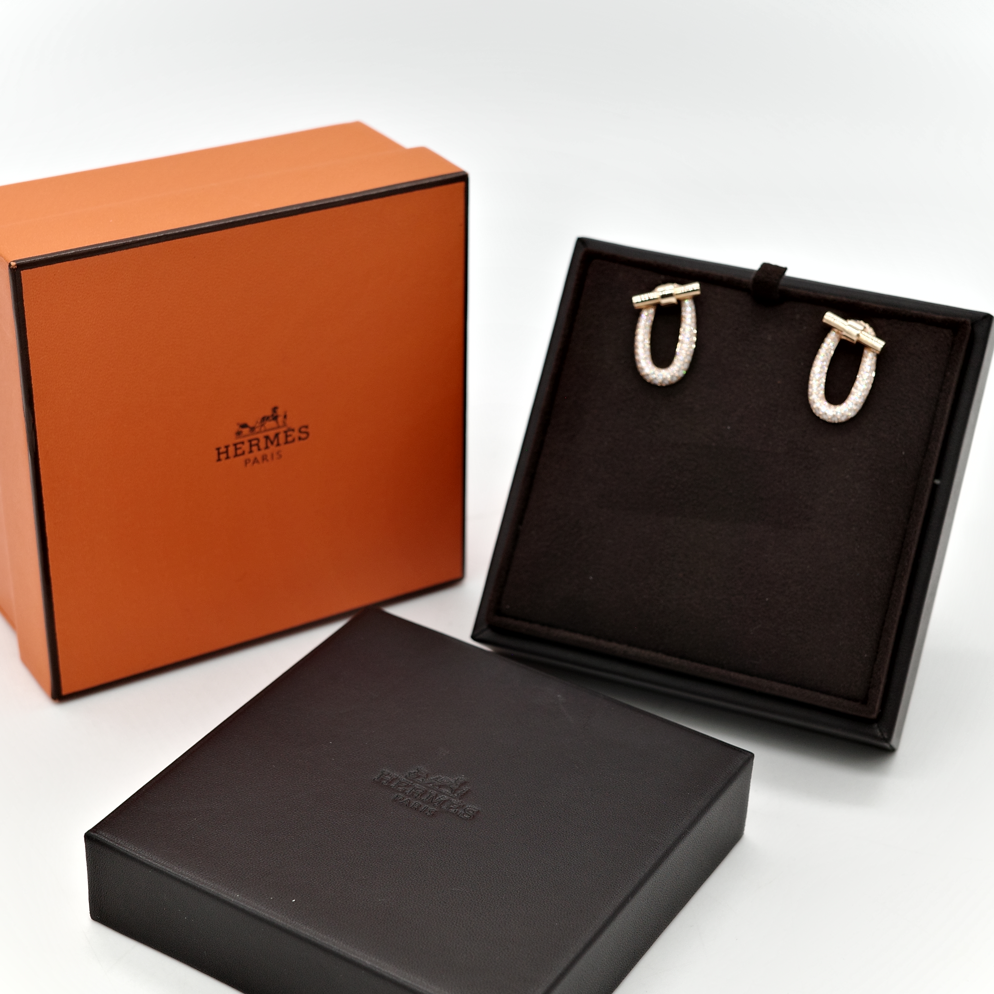 (專櫃 120 萬)Hermès 愛馬仕 18K 玫瑰金 Adage 橢圓 鑲鑽 耳環-1