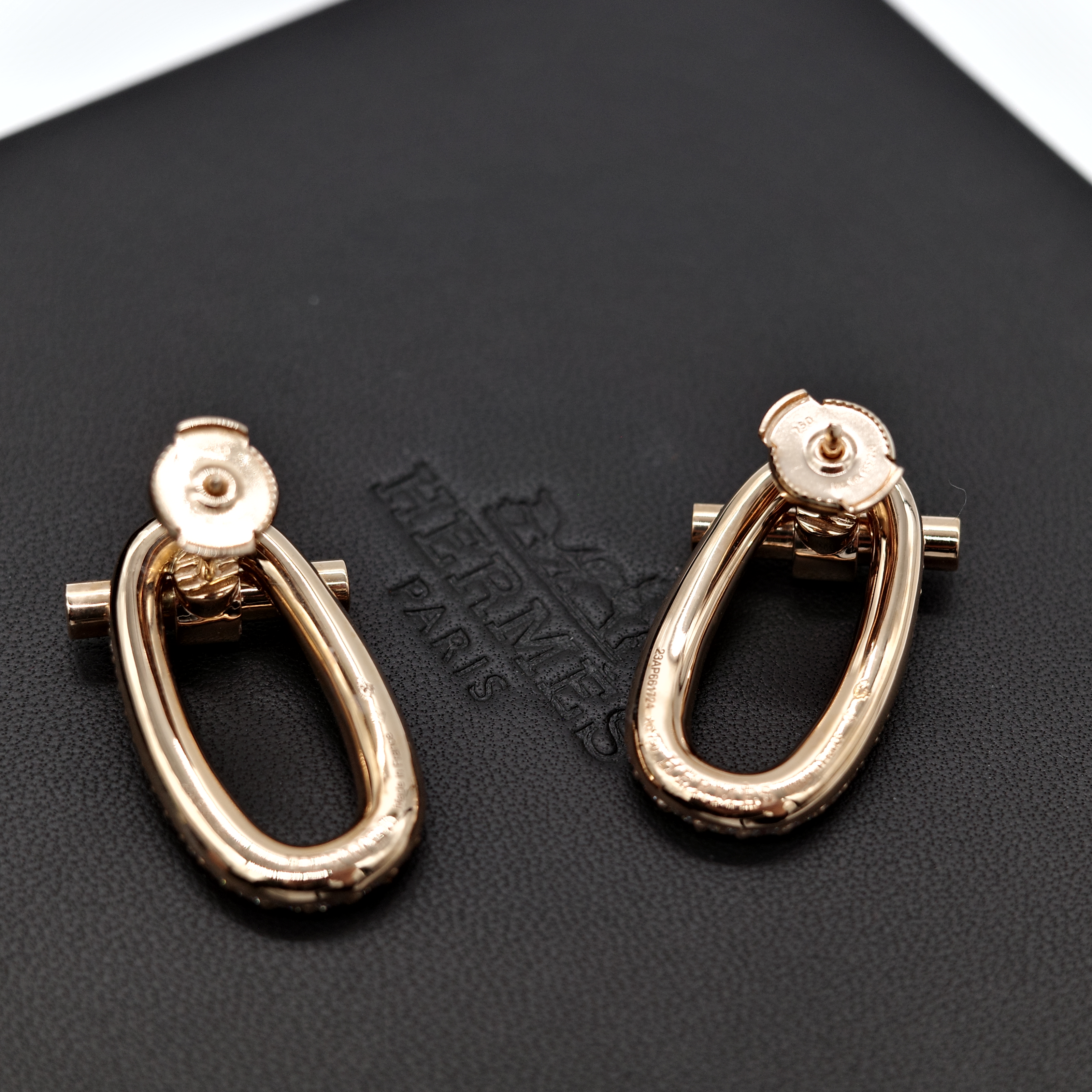 (專櫃 120 萬)Hermès 愛馬仕 18K 玫瑰金 Adage 橢圓 鑲鑽 耳環-2