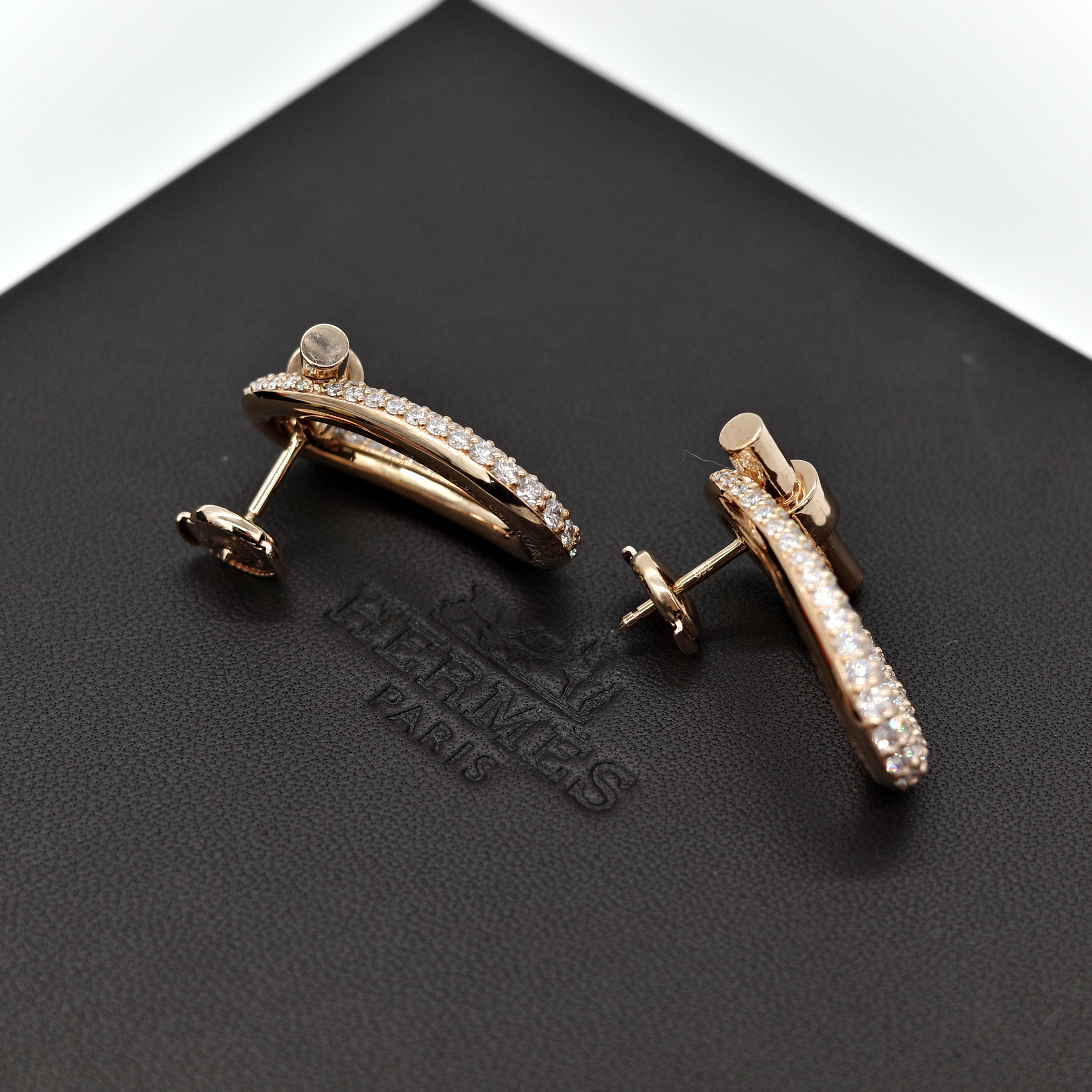 (專櫃 120 萬)Hermès 愛馬仕 18K 玫瑰金 Adage 橢圓 鑲鑽 耳環-3