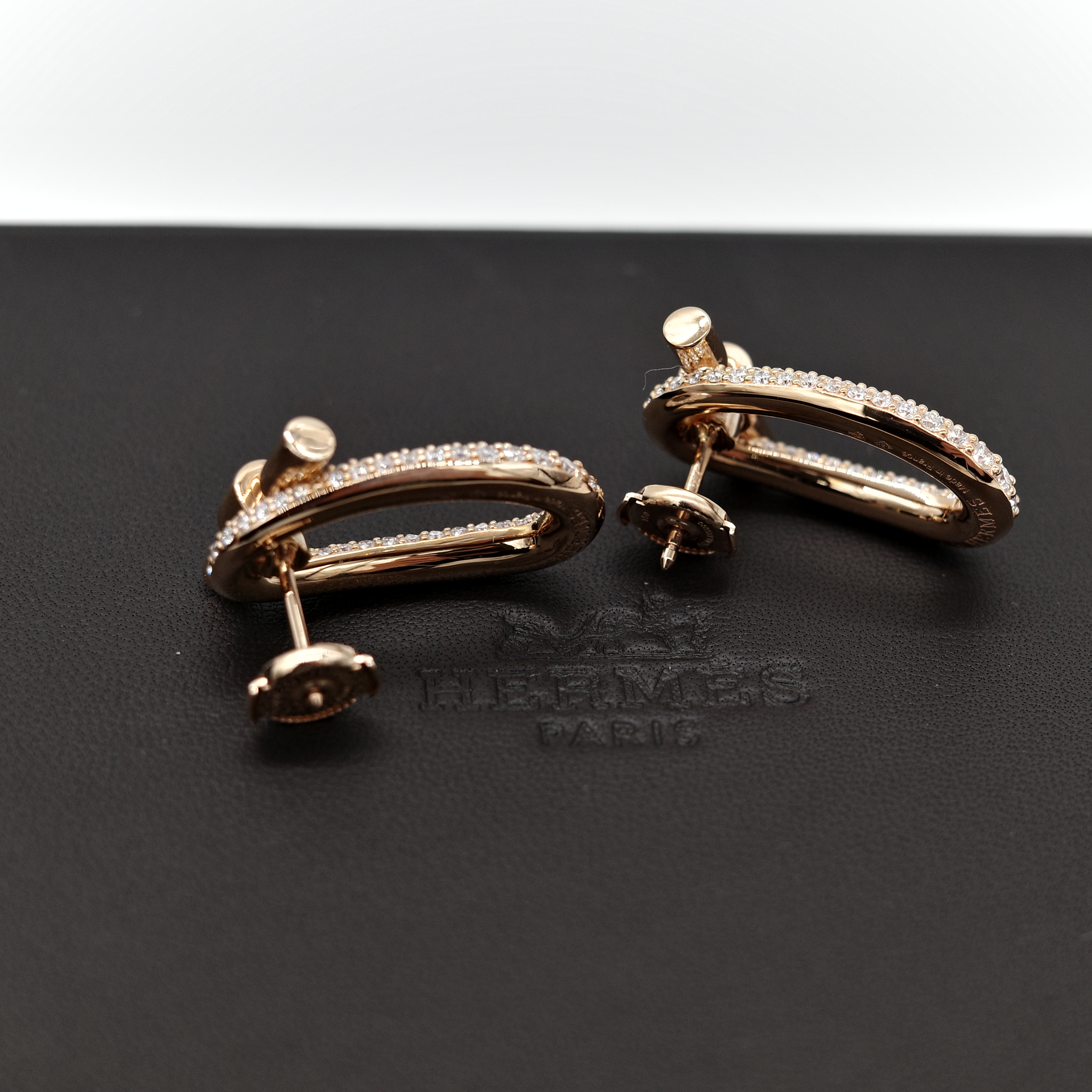 (專櫃 120 萬)Hermès 愛馬仕 18K 玫瑰金 Adage 橢圓 鑲鑽 耳環-4