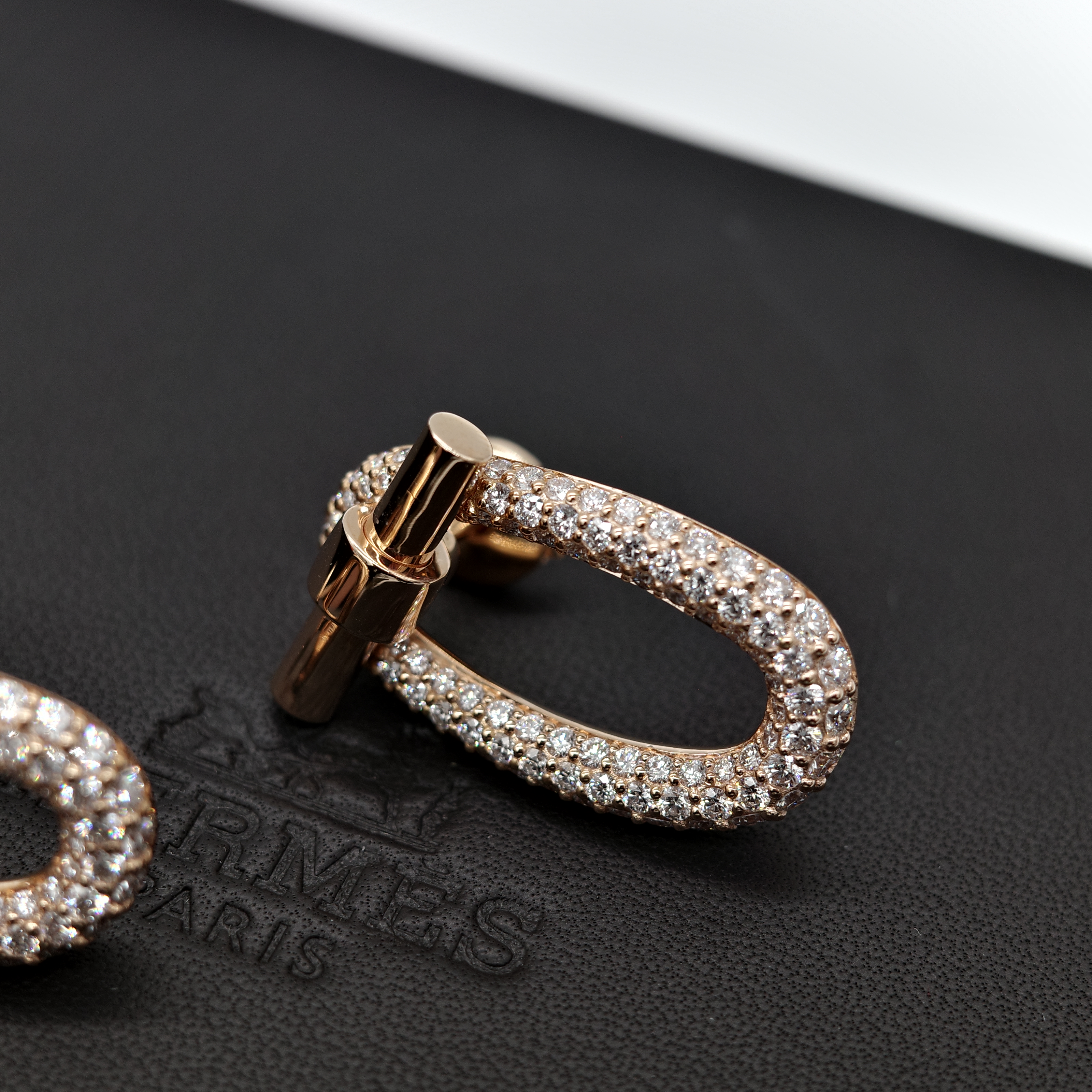(專櫃 120 萬)Hermès 愛馬仕 18K 玫瑰金 Adage 橢圓 鑲鑽 耳環-5