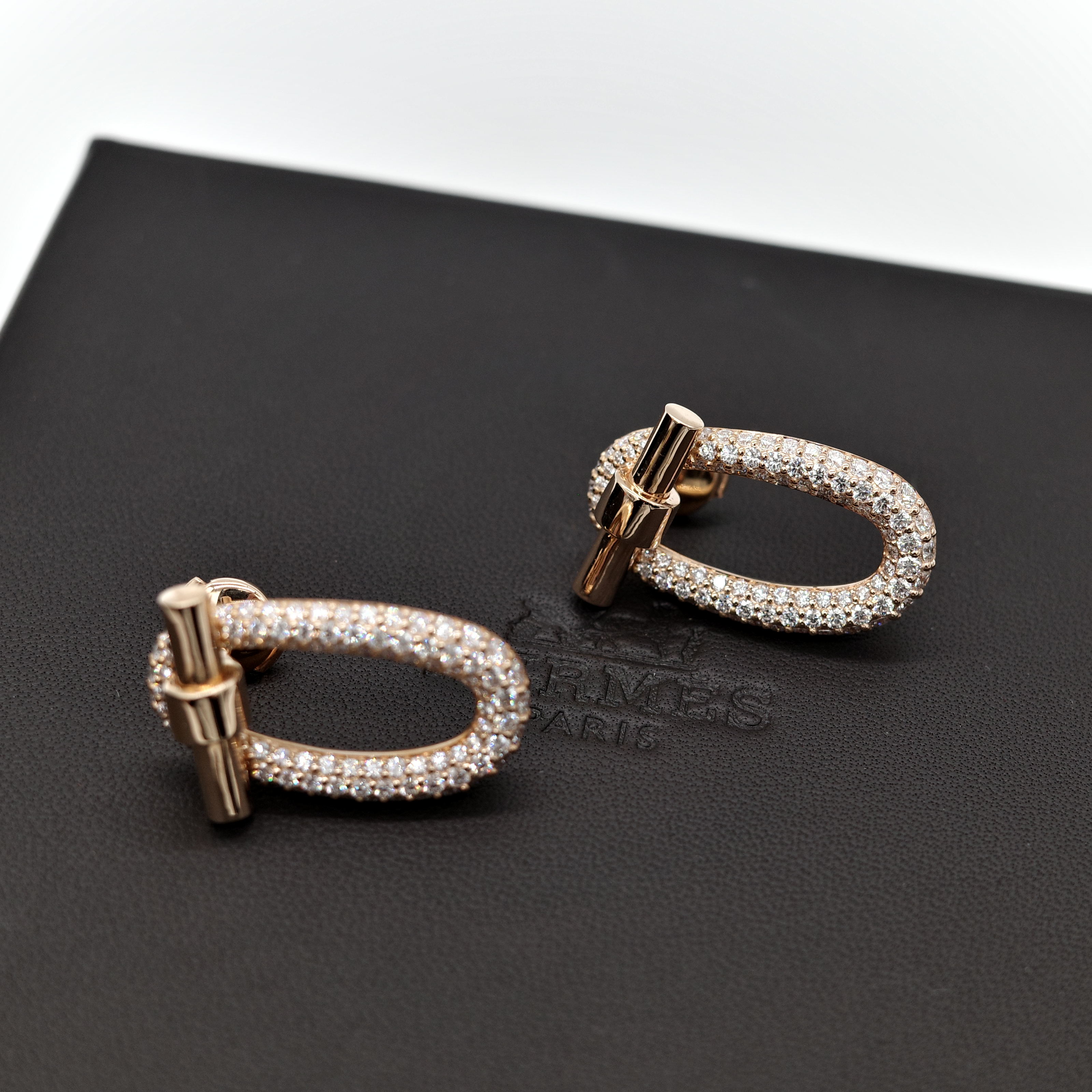 (專櫃 120 萬)Hermès 愛馬仕 18K 玫瑰金 Adage 橢圓 鑲鑽 耳環-7