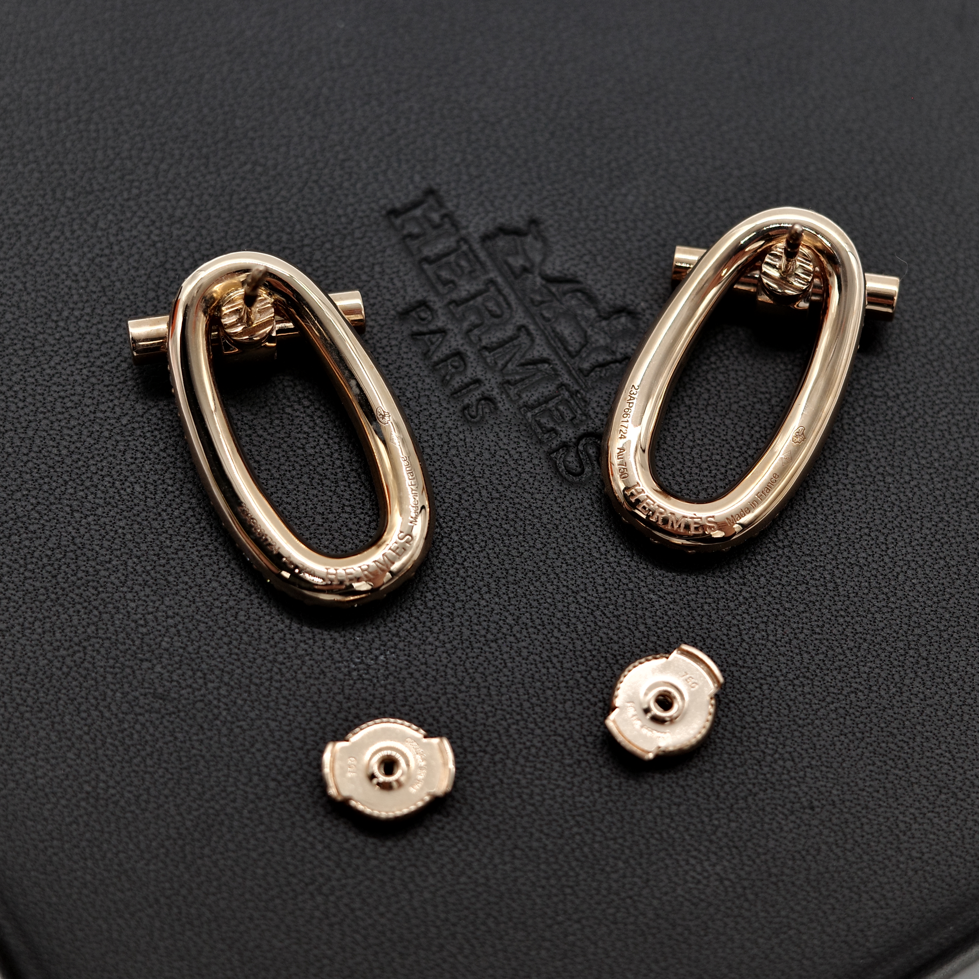 (專櫃 120 萬)Hermès 愛馬仕 18K 玫瑰金 Adage 橢圓 鑲鑽 耳環-10