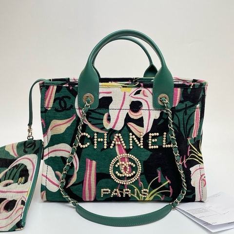 99新💚Chanel香奈兒23A手工坊芯片款沙灘包彩繪印花花卉絲絨logo串珠字母雙cc沙灘包子母包手提包斜挎包單肩包🧡正品保障
