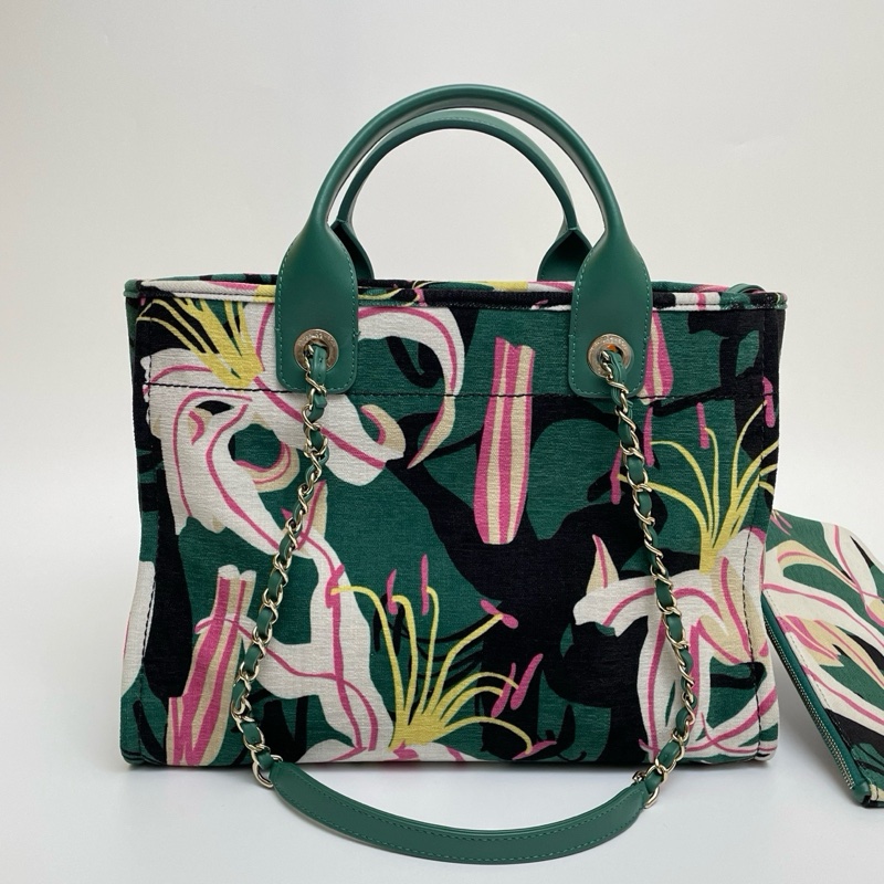 99新💚Chanel香奈兒23A手工坊芯片款沙灘包彩繪印花花卉絲絨logo串珠字母雙cc沙灘包子母包手提包斜挎包單肩包🧡正品保障-3