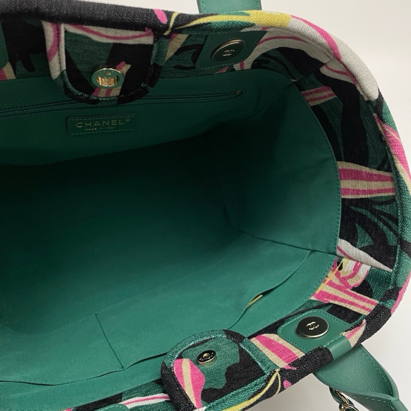 99新💚Chanel香奈兒23A手工坊芯片款沙灘包彩繪印花花卉絲絨logo串珠字母雙cc沙灘包子母包手提包斜挎包單肩包🧡正品保障-7