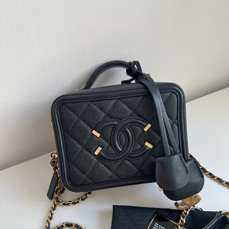 香奈兒/Chanel Vanity Case黑金荔枝皮小號相機包-0