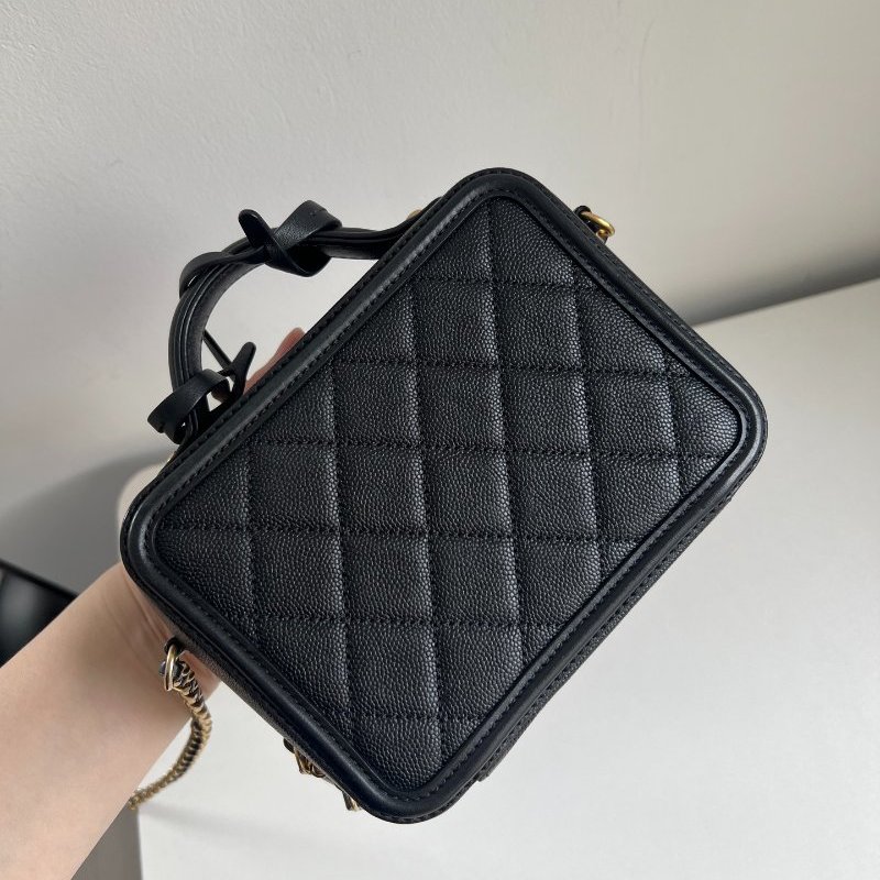 香奈兒/Chanel Vanity Case黑金荔枝皮小號相機包-1