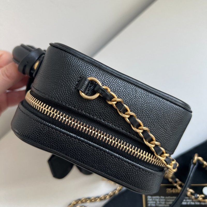 香奈兒/Chanel Vanity Case黑金荔枝皮小號相機包-3