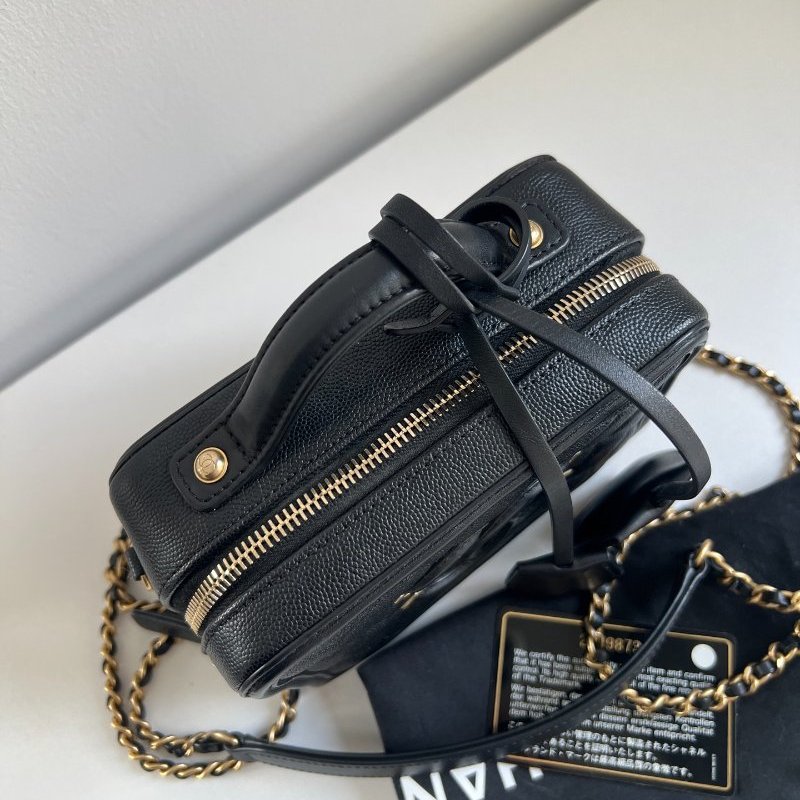 香奈兒/Chanel Vanity Case黑金荔枝皮小號相機包-4