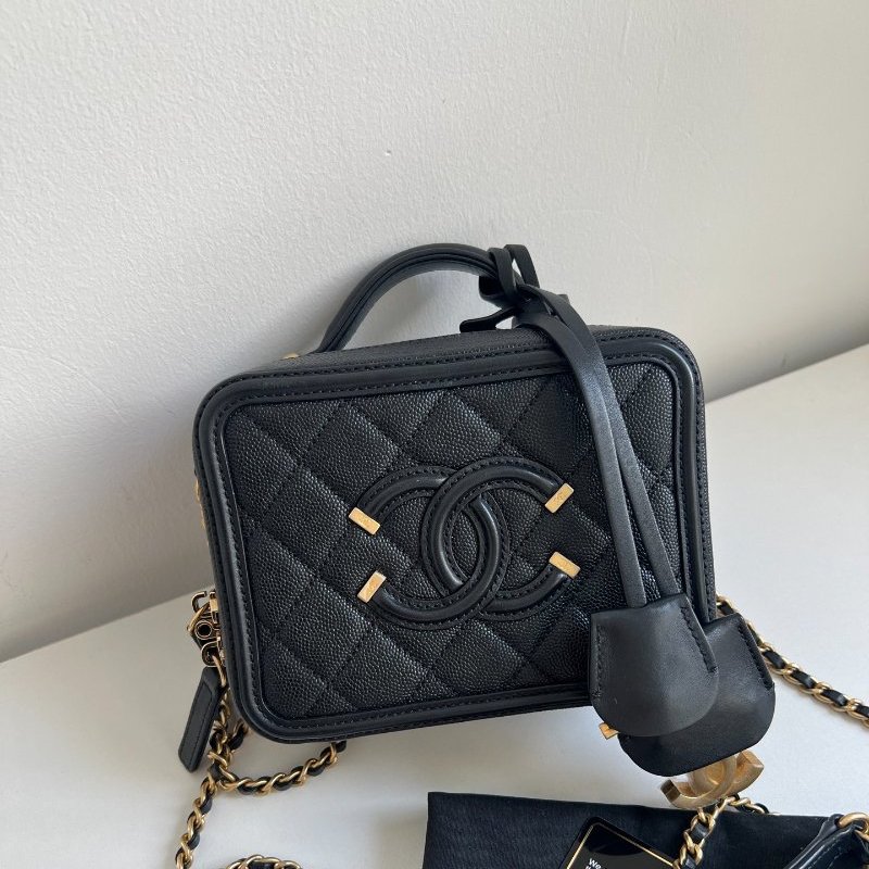 香奈兒/Chanel Vanity Case黑金荔枝皮小號相機包-6
