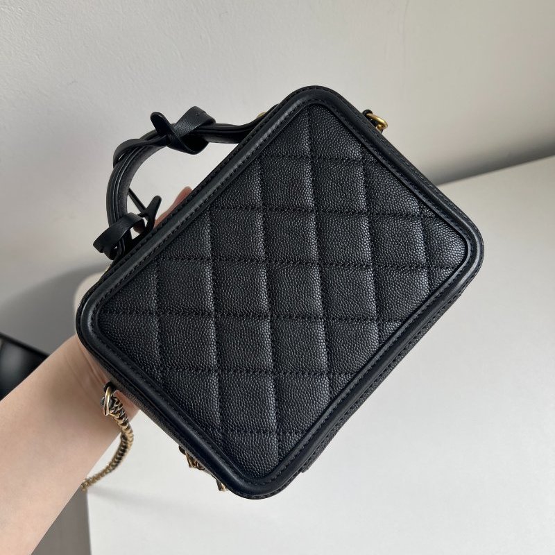 香奈兒/Chanel Vanity Case黑金荔枝皮小號相機包-7