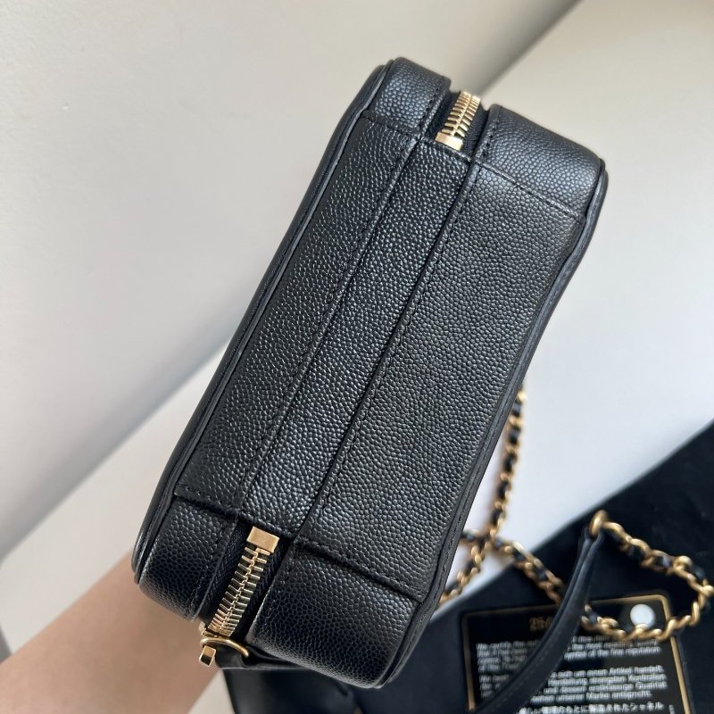 香奈兒/Chanel Vanity Case黑金荔枝皮小號相機包-8